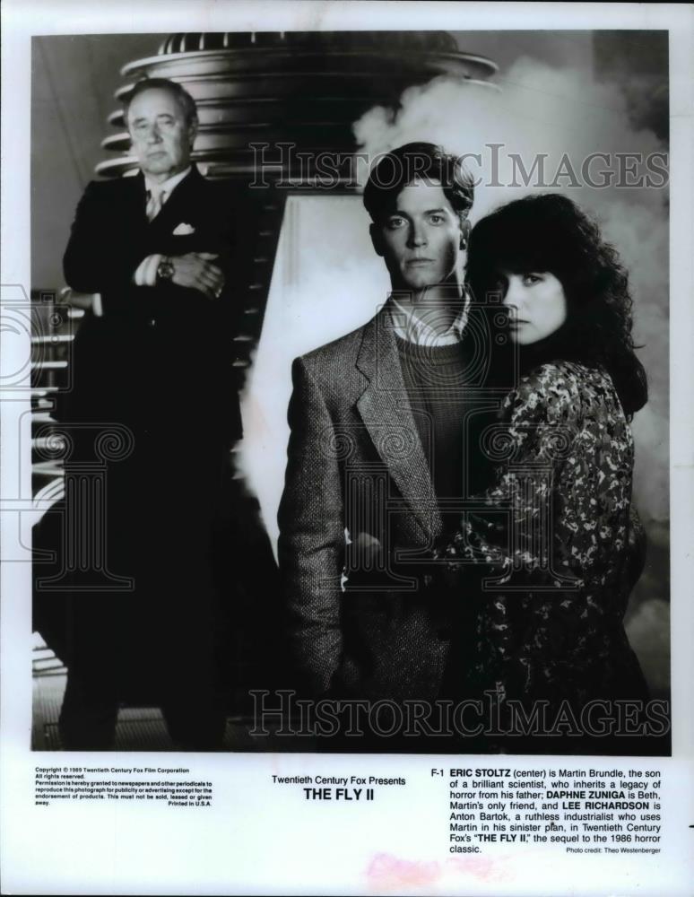 1989 Press Photo Eric Stoltz Daphne Zuniga Lee Richardson in &quot;The Fly II&quot; - Historic Images