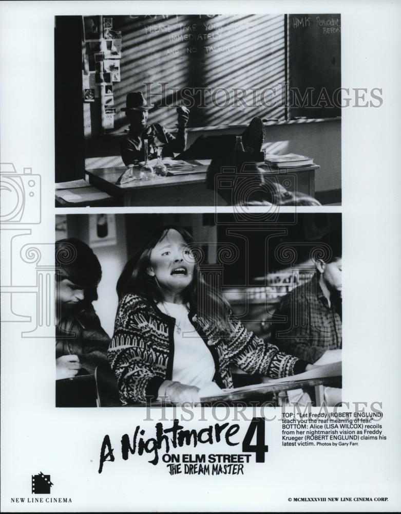1988 Press Photo Robert Englund and Lisa Wilcox in Nightmare on Elm Street 4 - Historic Images