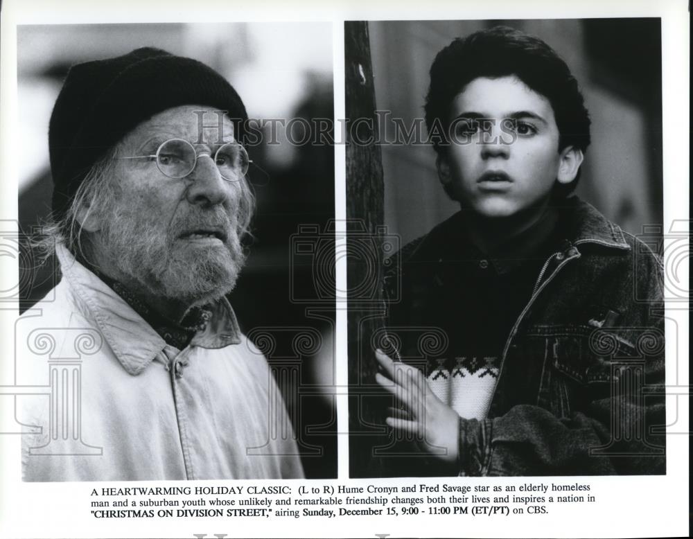 1991 Press Photo Hume Cronyn &amp; Fred Savage in Christmas on Division Street - Historic Images