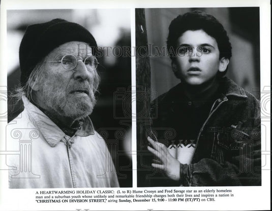 1991 Press Photo Hume Cronyn & Fred Savage in Christmas on Division Street - Historic Images