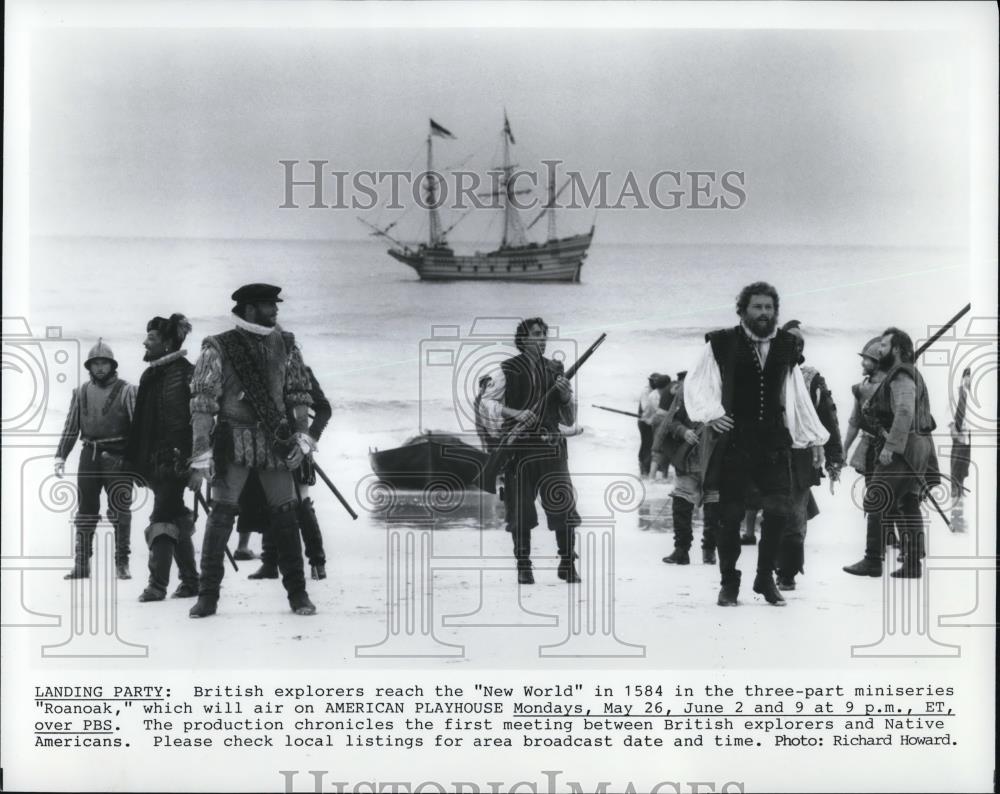 1986 Press Photo British Explorers scene from Roanoak TV mini-series - cvp48906 - Historic Images