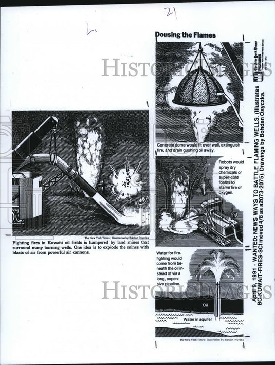 1991 Press Photo The newest ways to fight flaming wells - Historic Images