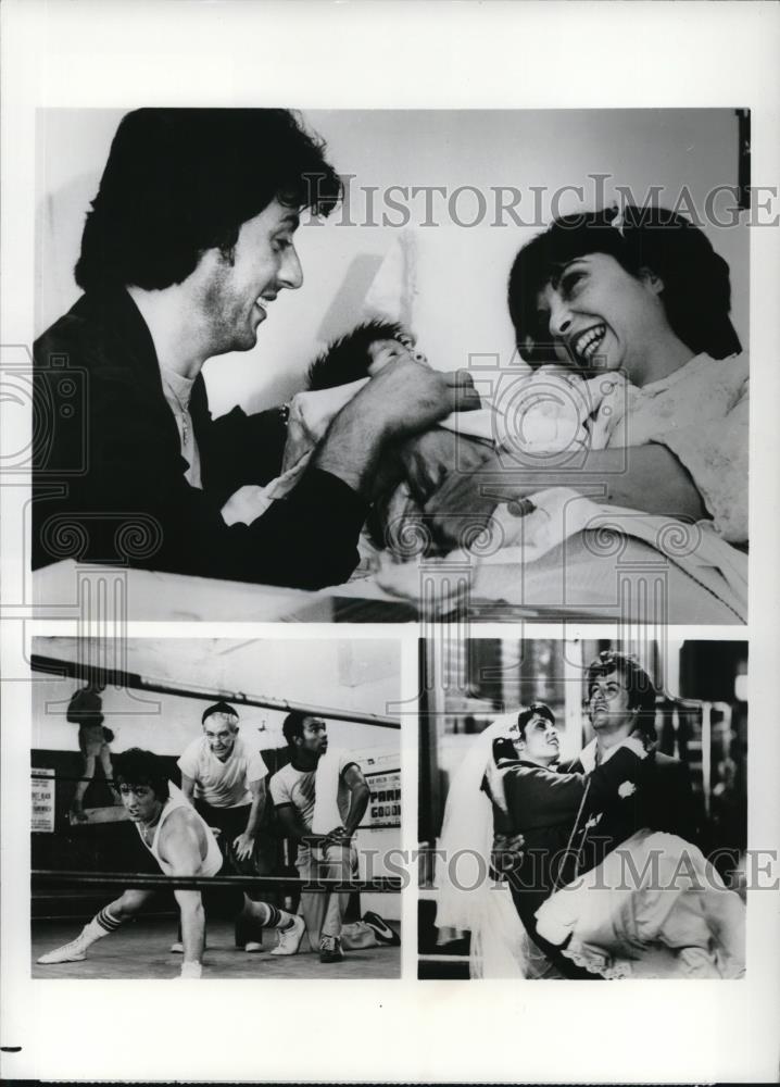1985 Press Photo Sylvester Stallone and Talia Shire Burgess Meredith in Rocky - Historic Images