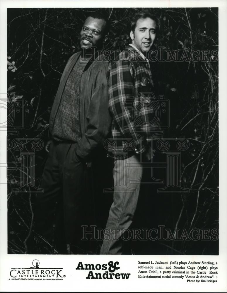 1993 Press Photo Samuel L. Jacksson and Nicolas Cage star in Amos & Andrew - Historic Images