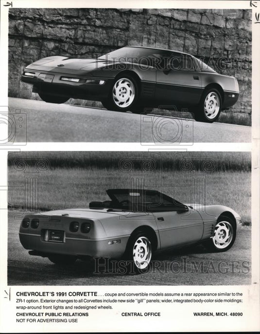1991 Press Photo The Chevrolet's Corvette, coupe and convertible model - Historic Images