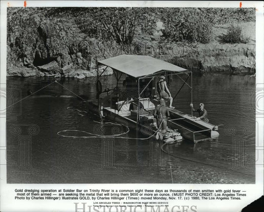 1980 Press Photo The gold dredging operation at Soldier Bar - Historic Images