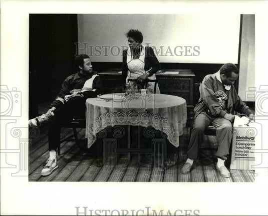 1990 Press Photo Karamu Rehearsal with Marcus Naylor,Minnie Gentry,David Connell - Historic Images