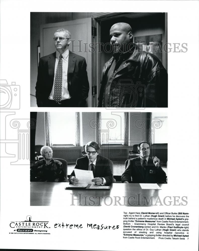 1996 Press Photo David Morse Bill Nunn Hugh Grant in Extreme Measures - Historic Images