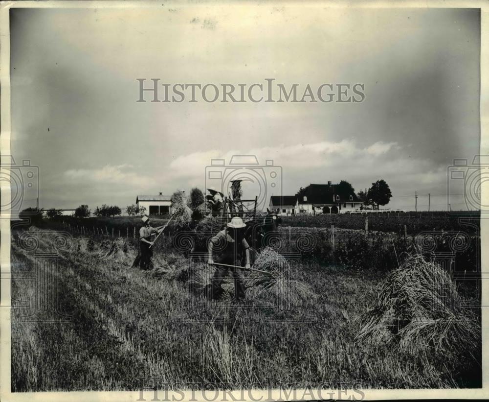 1943 Press Photo Omer L'Heureux and wife Antoinette on their farm Canada - Historic Images