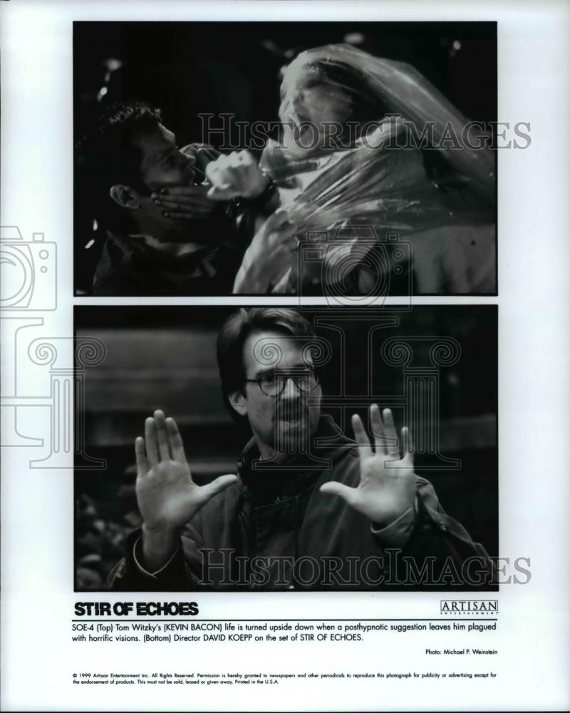 1999 Press Photo Kevin Bacon and director David Koepp on set of Stir of Echoes - Historic Images