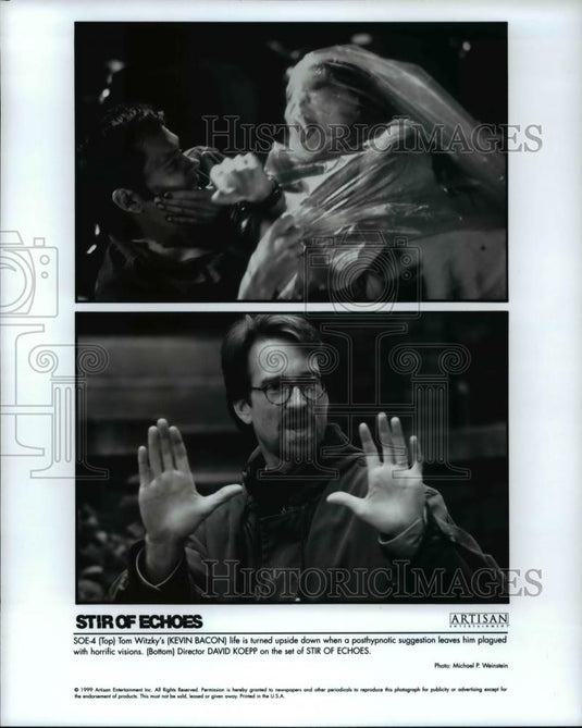 1999 Press Photo Kevin Bacon and director David Koepp on set of Stir of Echoes - Historic Images