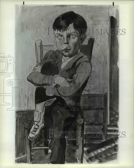 1982 Press Photo William Sommer's painting entitled Calculation of Blue & Brown - Historic Images