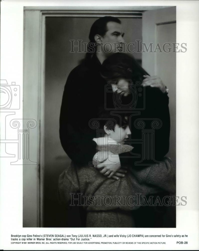 1991 Press Photo Steven Seagal Julius R. Nasso Jr. Jo Champa &quot;Out For Justice&quot; - Historic Images