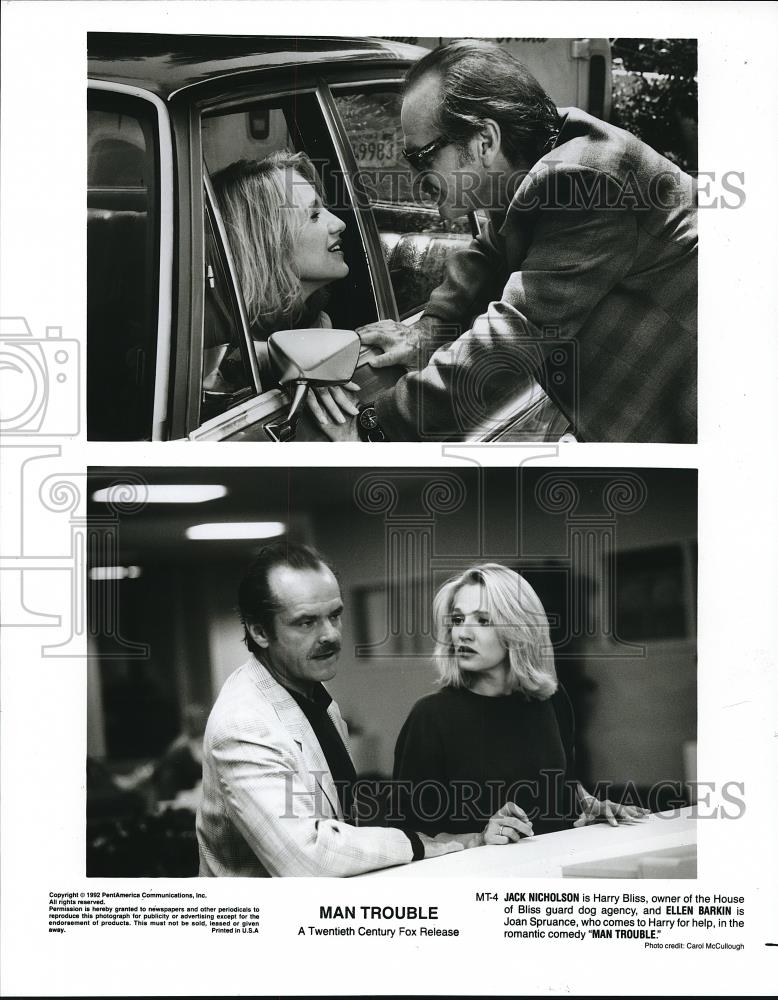 1992 Press Photo Jack Nicholson and Ellen Barkin star in Man Trouble - Historic Images