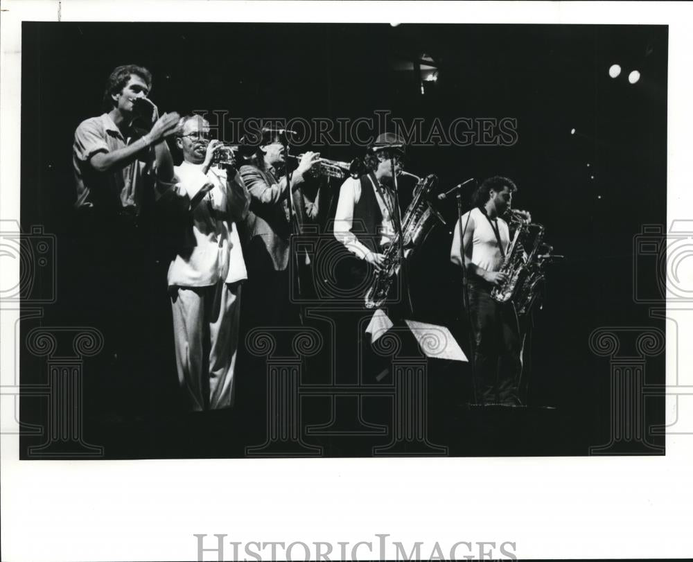 1987 Press Photo Tower of Power on Stage with Huey Lewis - Historic Images