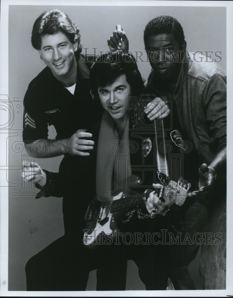 1986 Press Photo Pete WIlcox Ernie Hudson Jonathan Perpich The Last Precinct - Historic Images