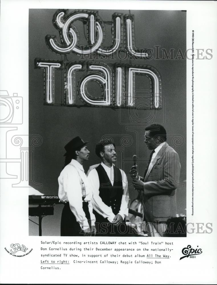 1990 Press Photo Cino-vincent and Reggie Calloway and Don Cornelius Soul Train - Historic Images