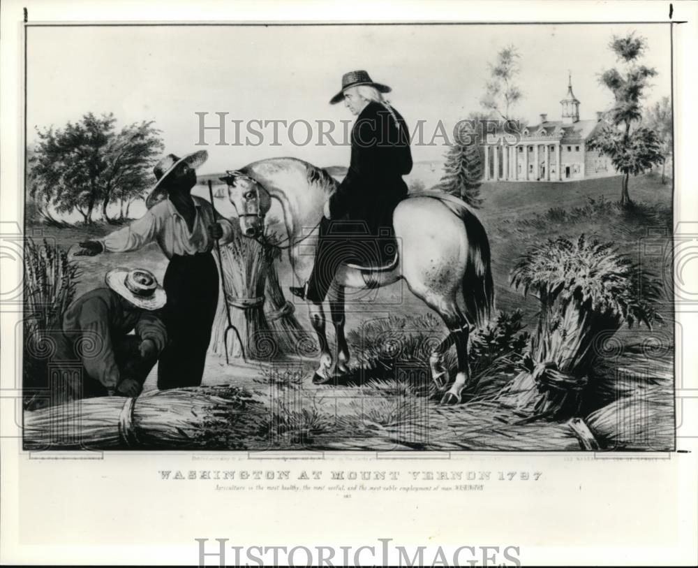1992 Press Photo Washington at Mount Vernon, lithrograph by Nathaniel Currier - Historic Images
