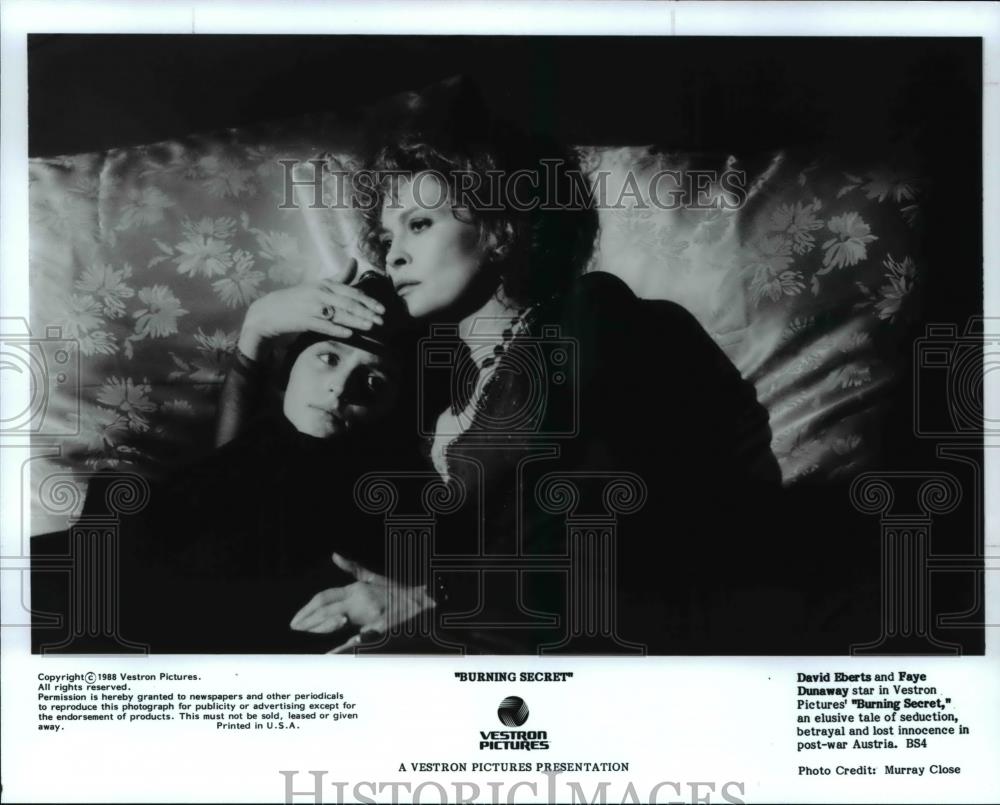 1989 Press Photo David Eberts &amp; Faye Dunaway in Burning Secret - cvp75128 - Historic Images