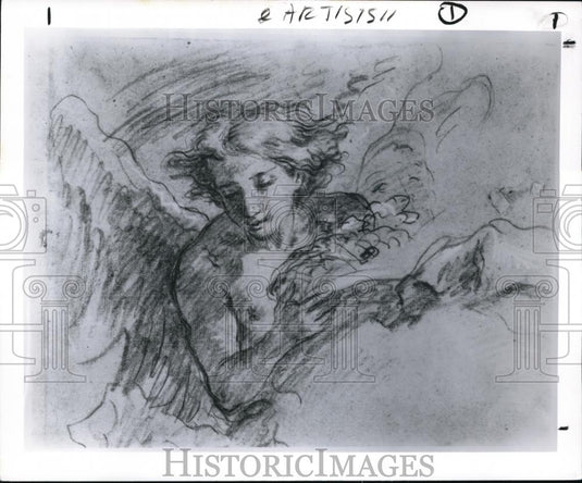 1990 Press Photo The Giovanni Battista painting of angel with basket of flowers - Historic Images