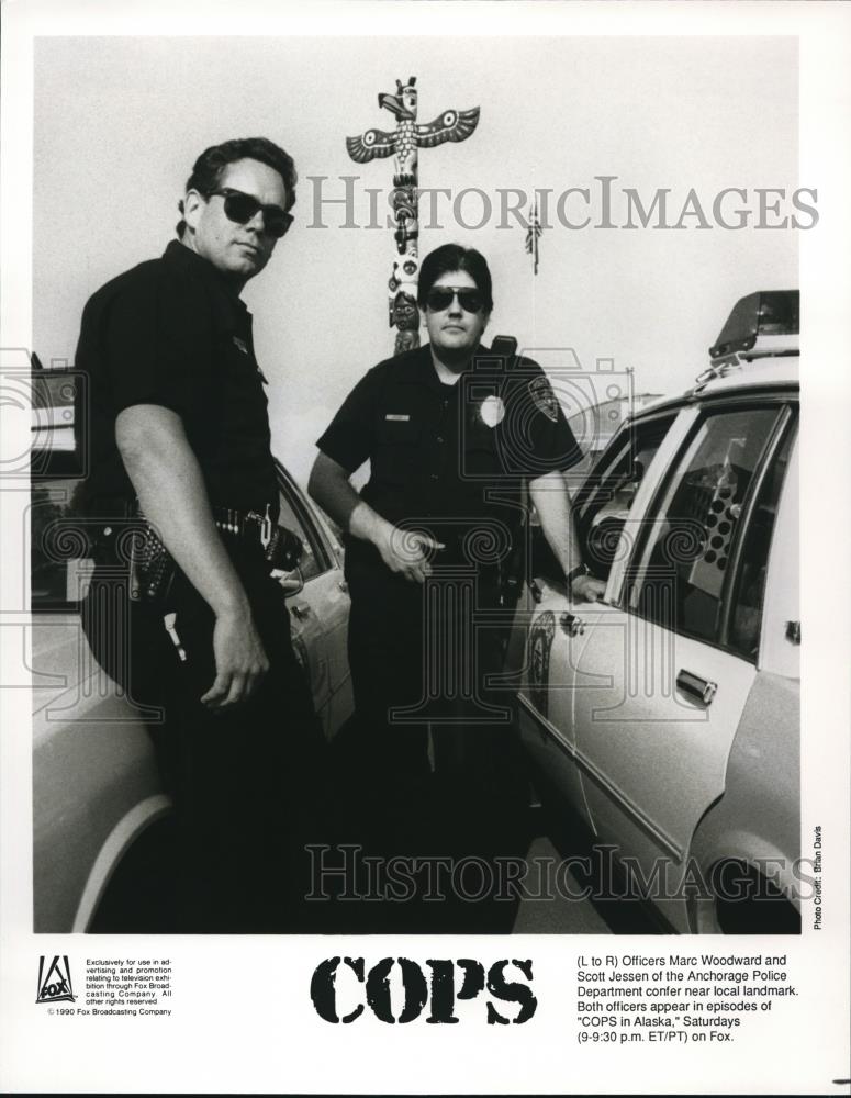 1990 Press Photo Officers Marc Woodward Scott Jessen Anchorage Police on COPS - Historic Images