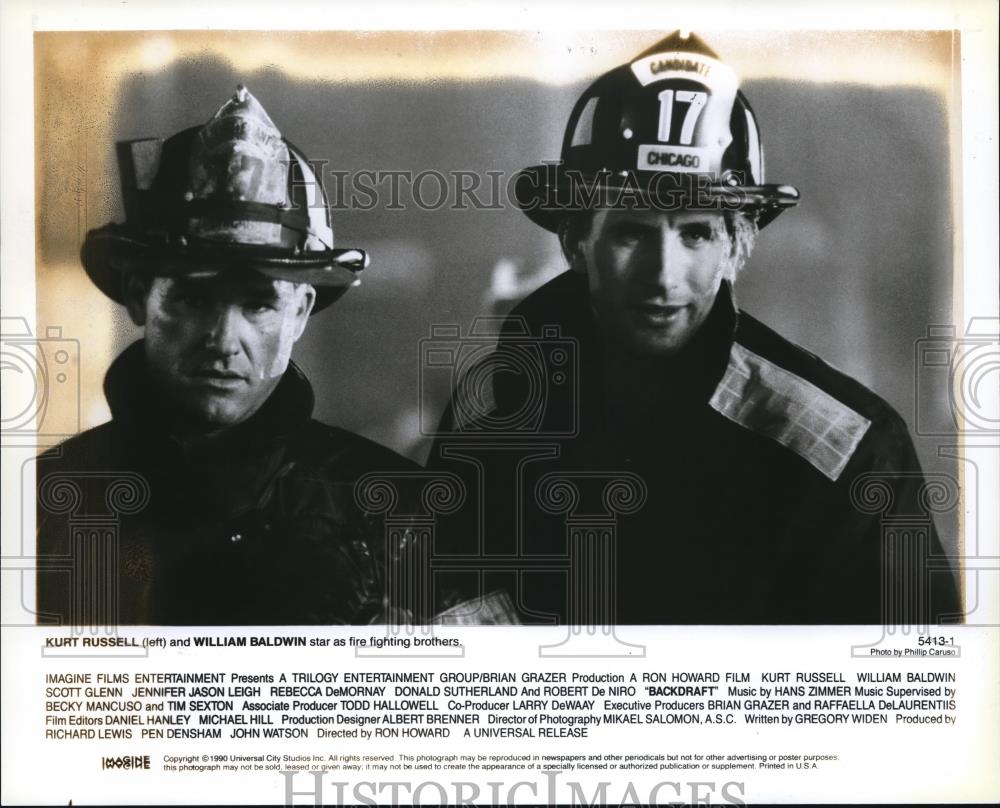 1991 Press Photo Kurt Russell and William Baldwin star in Backdraft - cvp56634 - Historic Images