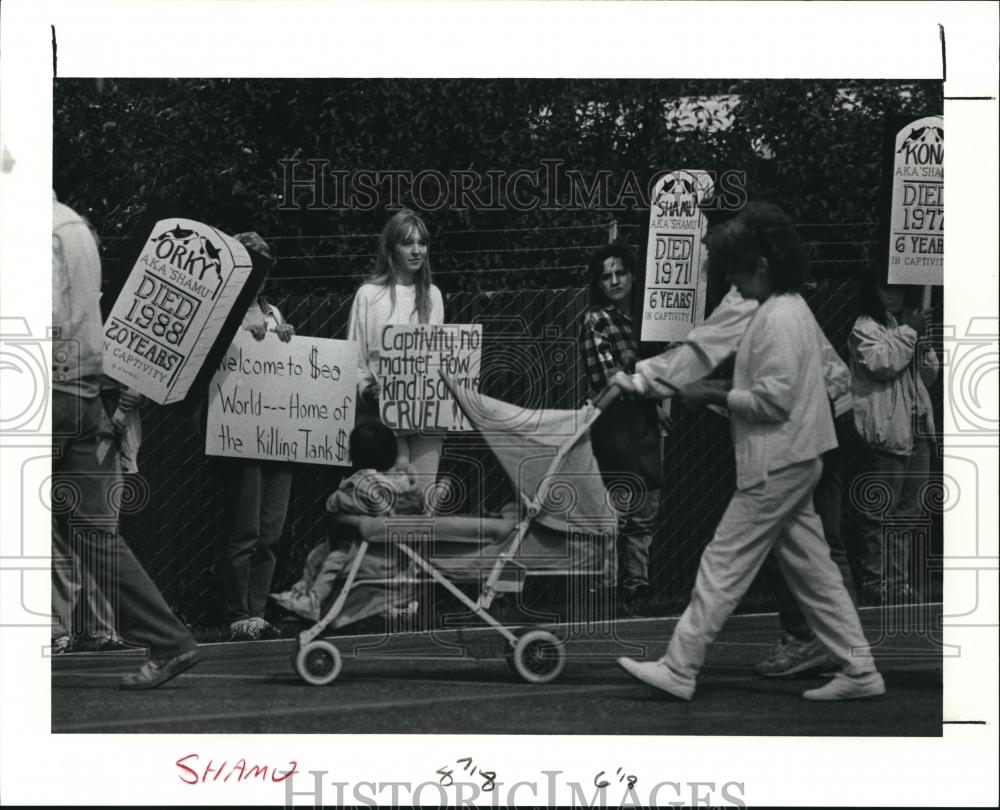 1991 Press Photo Members of the Network for Ohio Animal Action Committee strikes - Historic Images