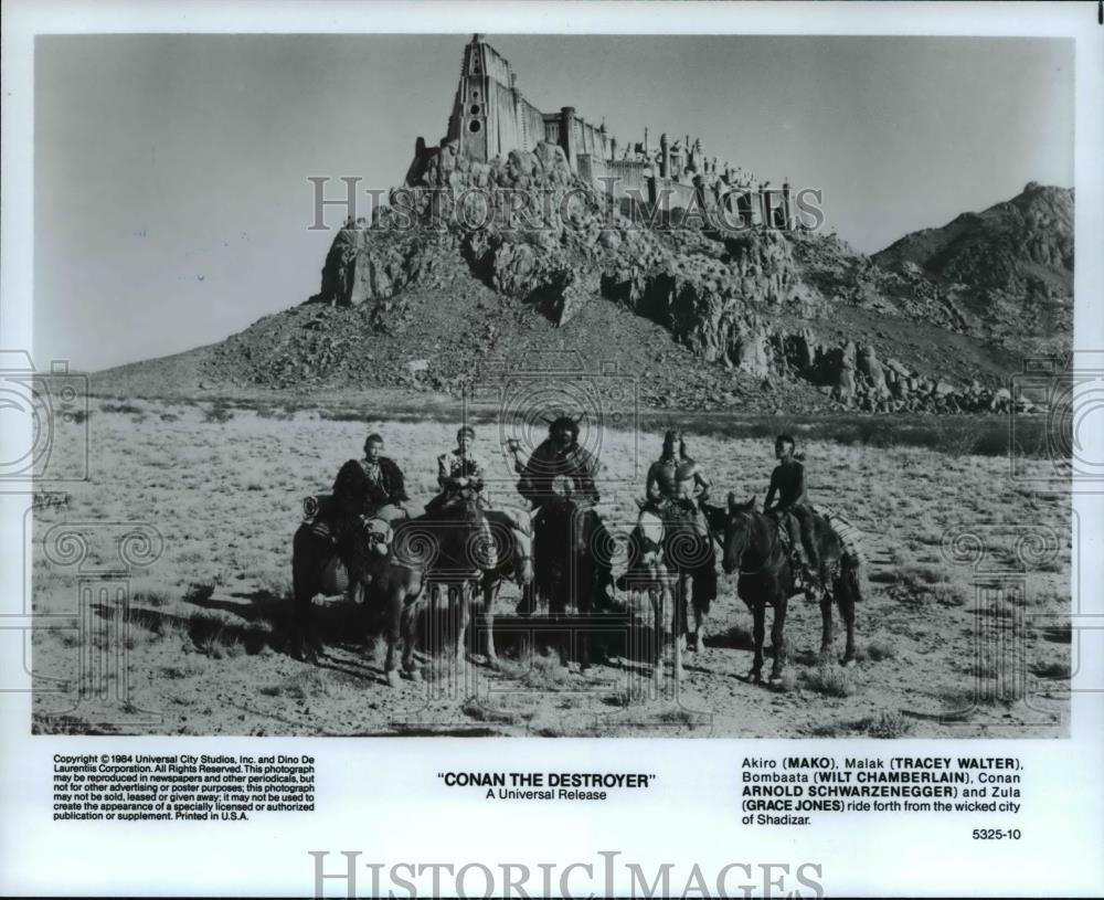 1989 Press Photo Grace Jones, Mako &amp; Cast of Conan the Destroyer - cvp75126 - Historic Images