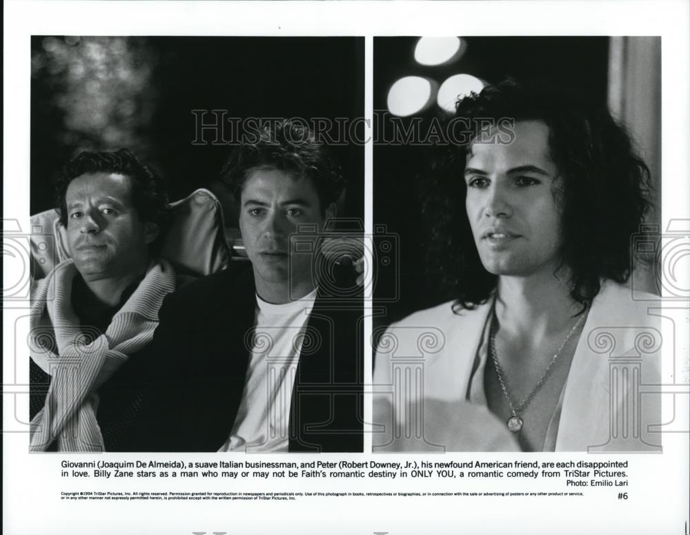 1994 Press Photo Joaquim De Almeida, Billy Zane &amp; Robert Downey Jr in Only You - Historic Images