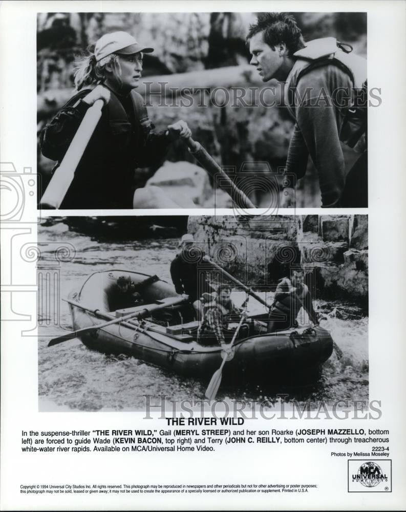 1994 Press Photo Meryl Streep, Kevin Bacon & John C Reilly in The River Wild - Historic Images