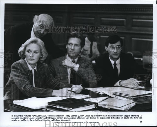 1988 Press Photo Glenn Close Jeff Bridges Robert Loggia Jay Crimp in Jagged Edge - Historic Images