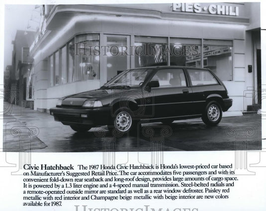 1987 Press Photo 1987 Honda Civic Hatchback convenient folddown rear seatback - Historic Images