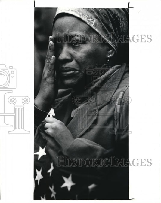 1991 Press Photo Kent University junior, Keita Saad during a peace demonstration - Historic Images