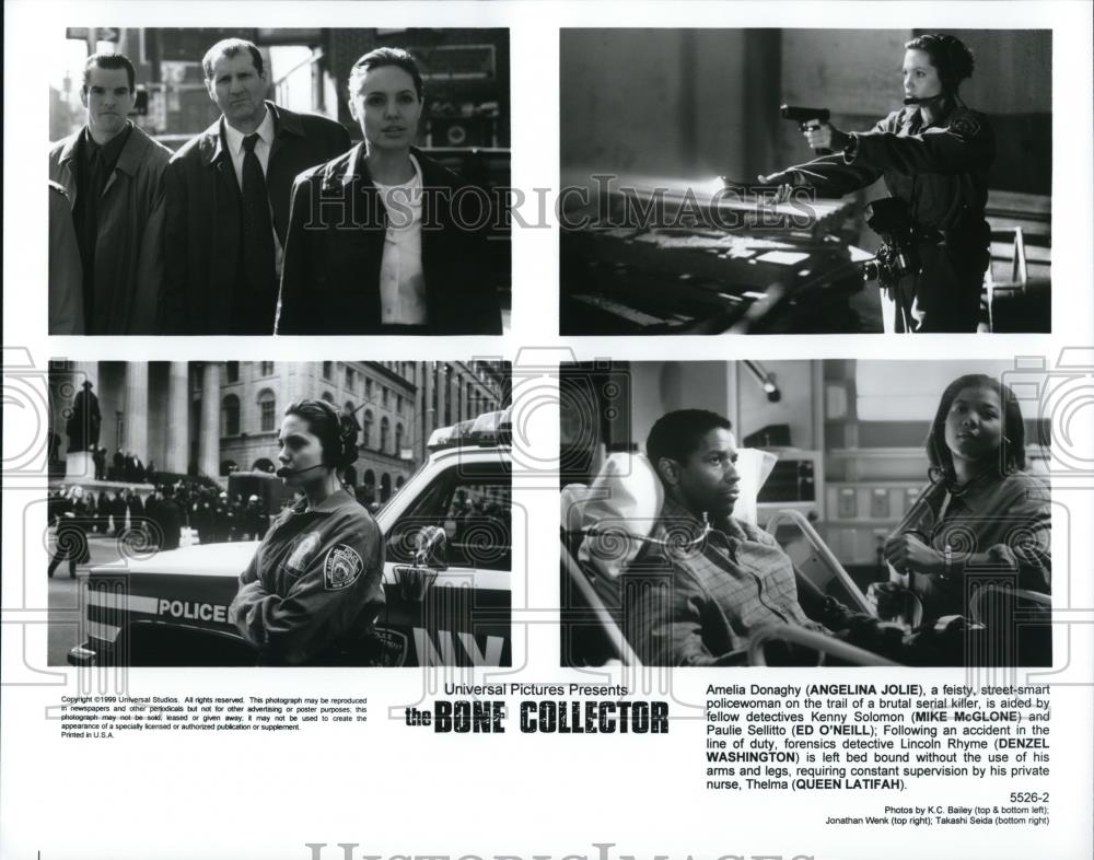 1999 Press Photo Angelina Jolie MIke McGlone Denzel Washington &quot;Bone Collector&quot; - Historic Images