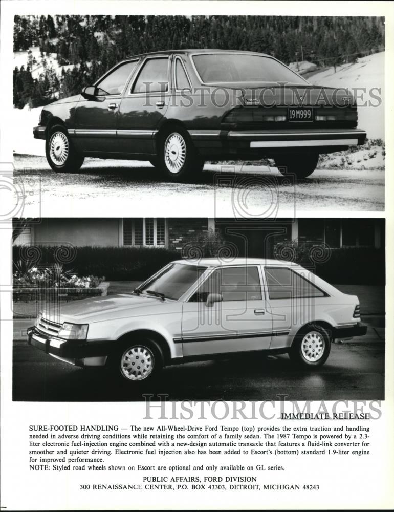 1987 Press Photo The all new All Wheel Drive Ford Tempo and Ford Escort - Historic Images