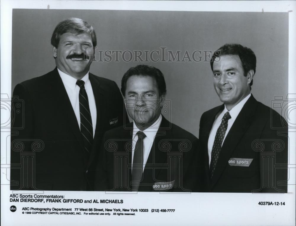 1989 Press Photo Dan Dierdorf Frank Gifford and Al Michaels sportscasters ABC - Historic Images