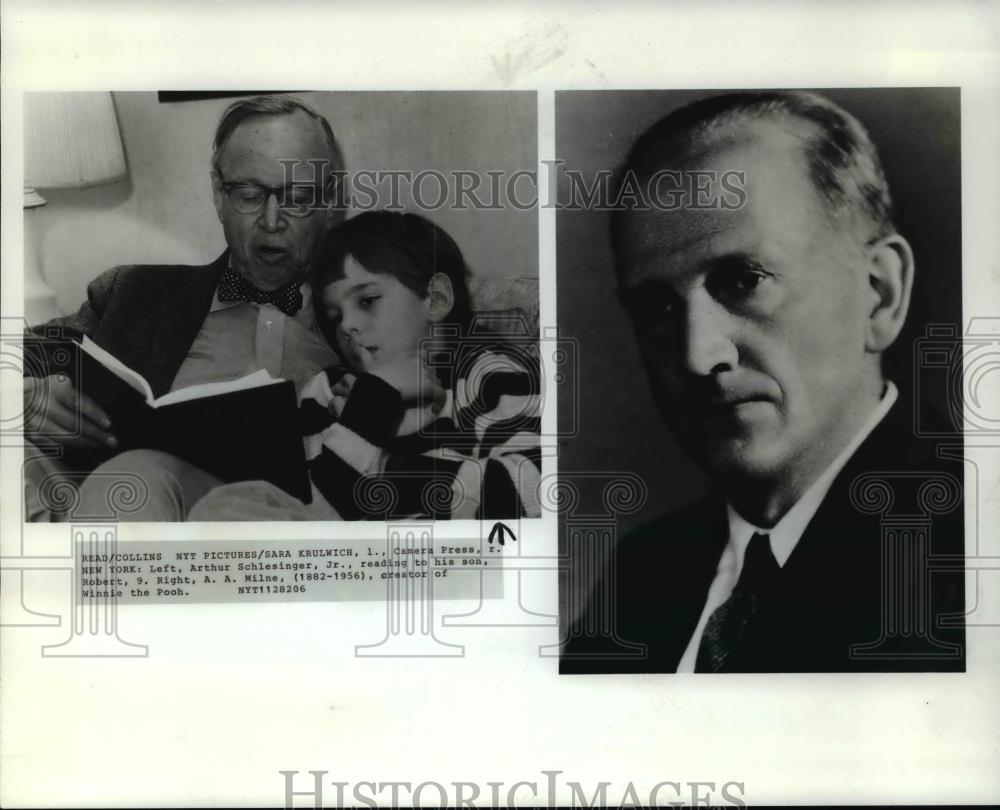 1982 Press Photo Arthur Schlesinger Jr & Son & AA Milne Creator Winnie the Pooh - Historic Images