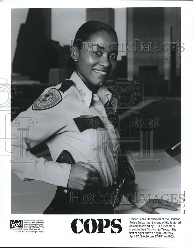 1991 Press Photo Officer Leslie Henderson Houston Police Department on COPS - Historic Images