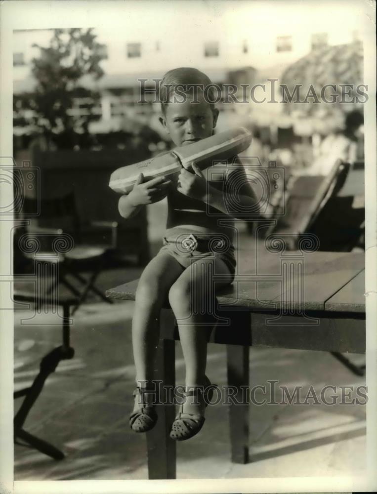 1935 Press Photo Boy Jack Reiber with Life Preserver at Florida Pool - Historic Images