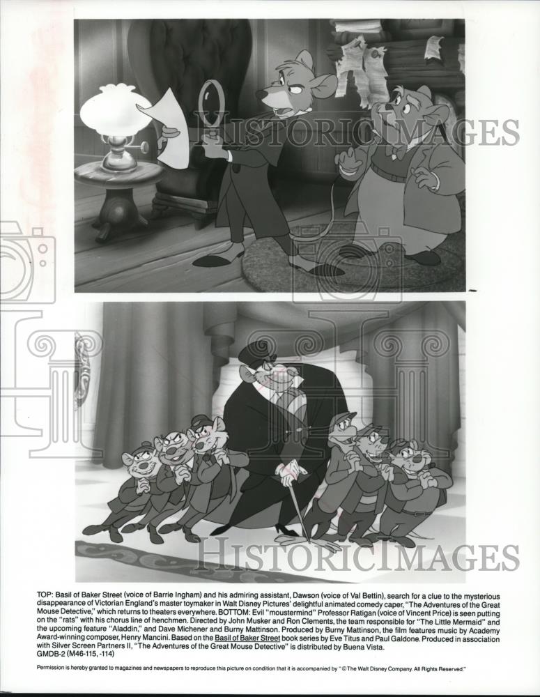 1992 Press Photo Scenes from animated cartoon movie The Great Mouse Detective - Historic Images