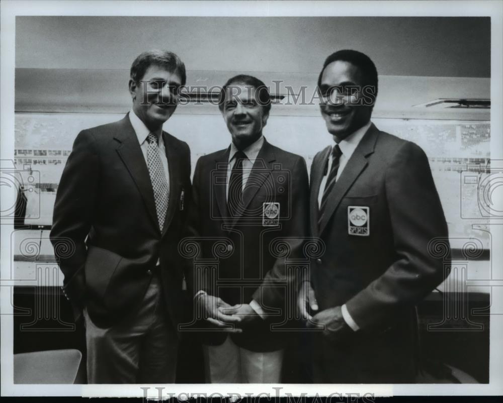 1985 Press Photo don Meredith Frank Gifford O.J.Simpson in &quot;Super Bowl XIX&quot; - Historic Images