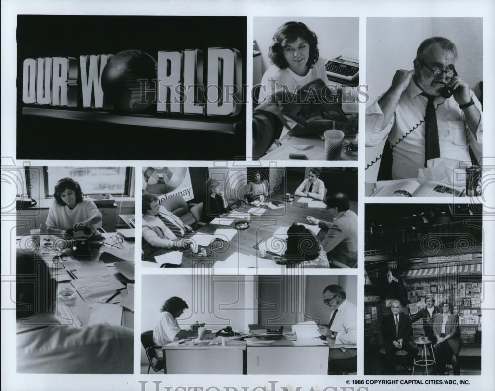 1986 Press Photo Roger Goodman Ray Gandolf LInda Ellerbee &quot;Our World&quot; - Historic Images