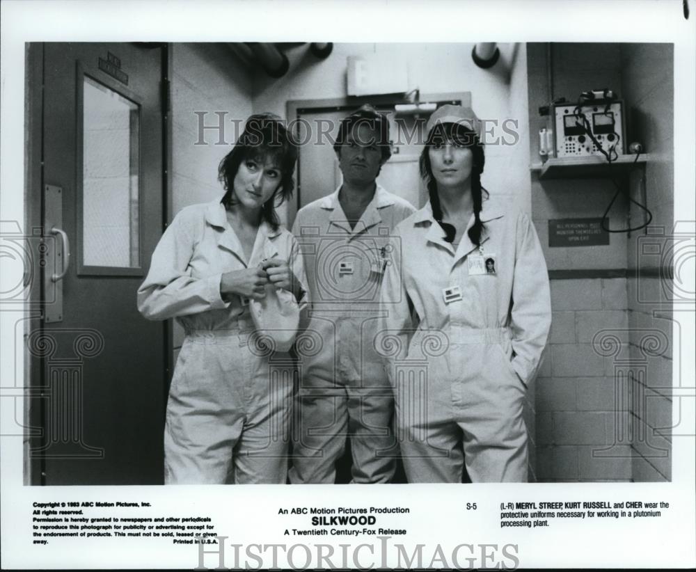 1984 Press Photo Meryl Streep Kurt Russell and Cher in "Silkwood" - Historic Images
