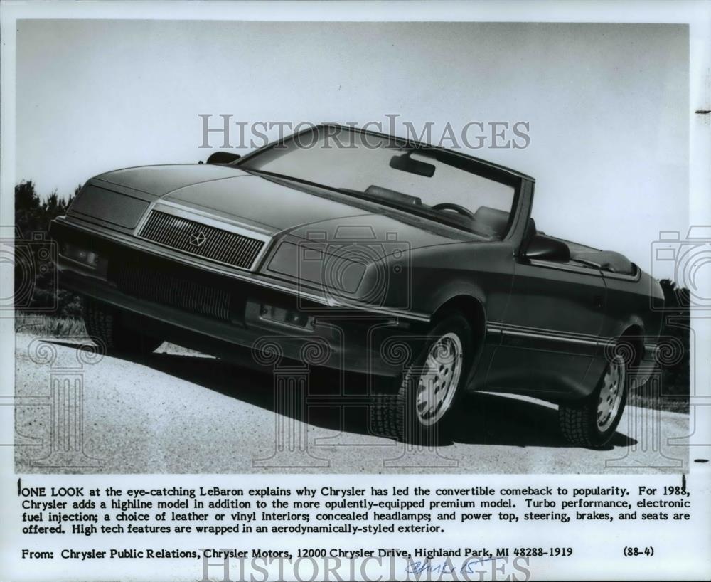 1988 Press Photo 1988 Chrysler LeBorn Auto. - Historic Images