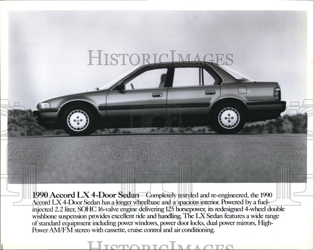 1990 Press Photo 1990 Accord LX 4 Dppr Sedan longer wheelbase and spacious - Historic Images