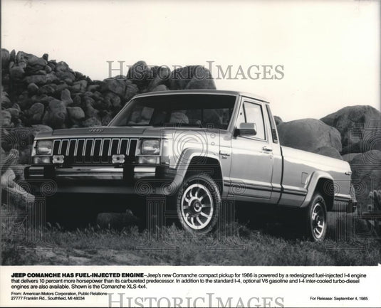 1985 Press Photo Jeep Comanche has fuel-injected engine - Historic Images