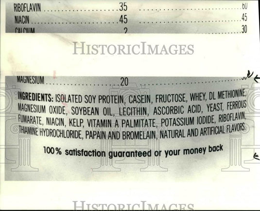 1985 Press Photo The nutritional ingredients of a product - Historic Images
