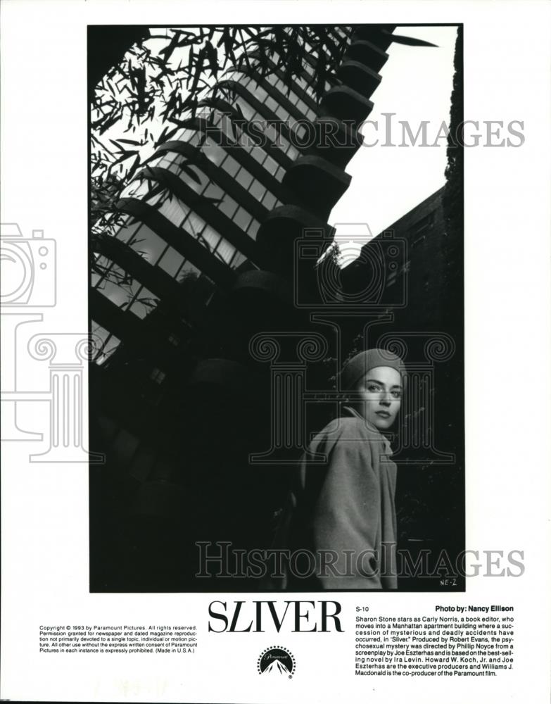 1993 Press Photo Sharon Stone stars as Carly Norris in Sliver movie film - Historic Images