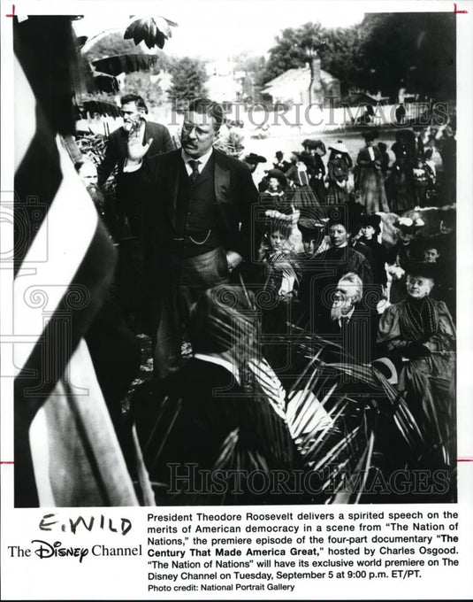 1995 Press Photo President Theodore Roosevelt delivers a spirited speech - Historic Images