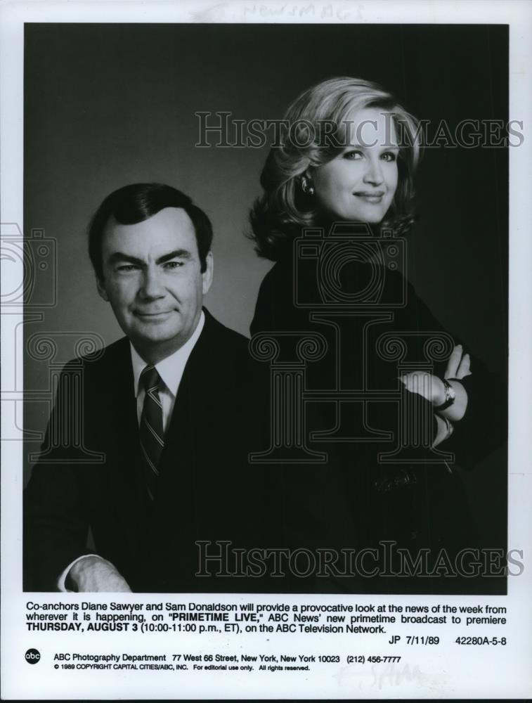 1989 Press Photo Sam Donaldson and Diane Sawyer co-anchors Primetime Live - Historic Images